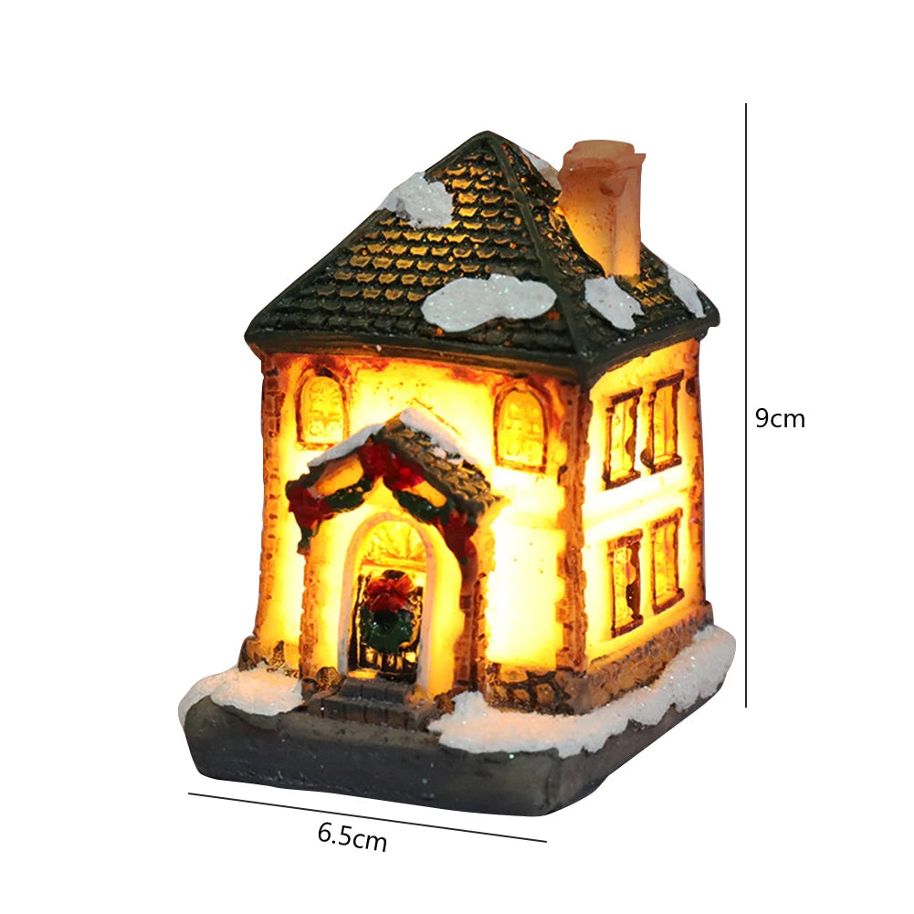 Christmas LED Light Wooden House Luminous Cabin Christmas Decorations for Home DIY Xmas Tree Ornaments New Year 2023 Kids Gifts