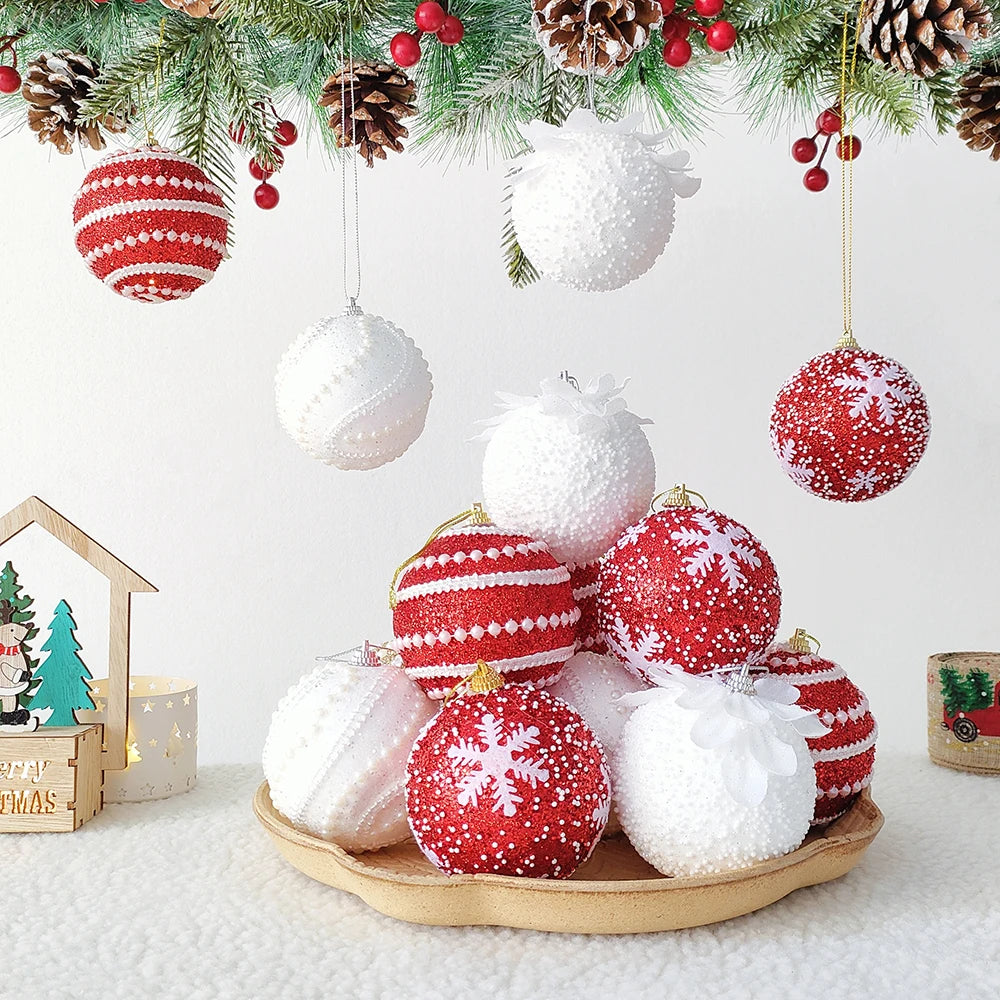 1/2/3pcs 8cm Red White Christmas Balls Christmas Tree Hanging Ornaments Christmas Party Decorations New Year Noel Navidad 2024