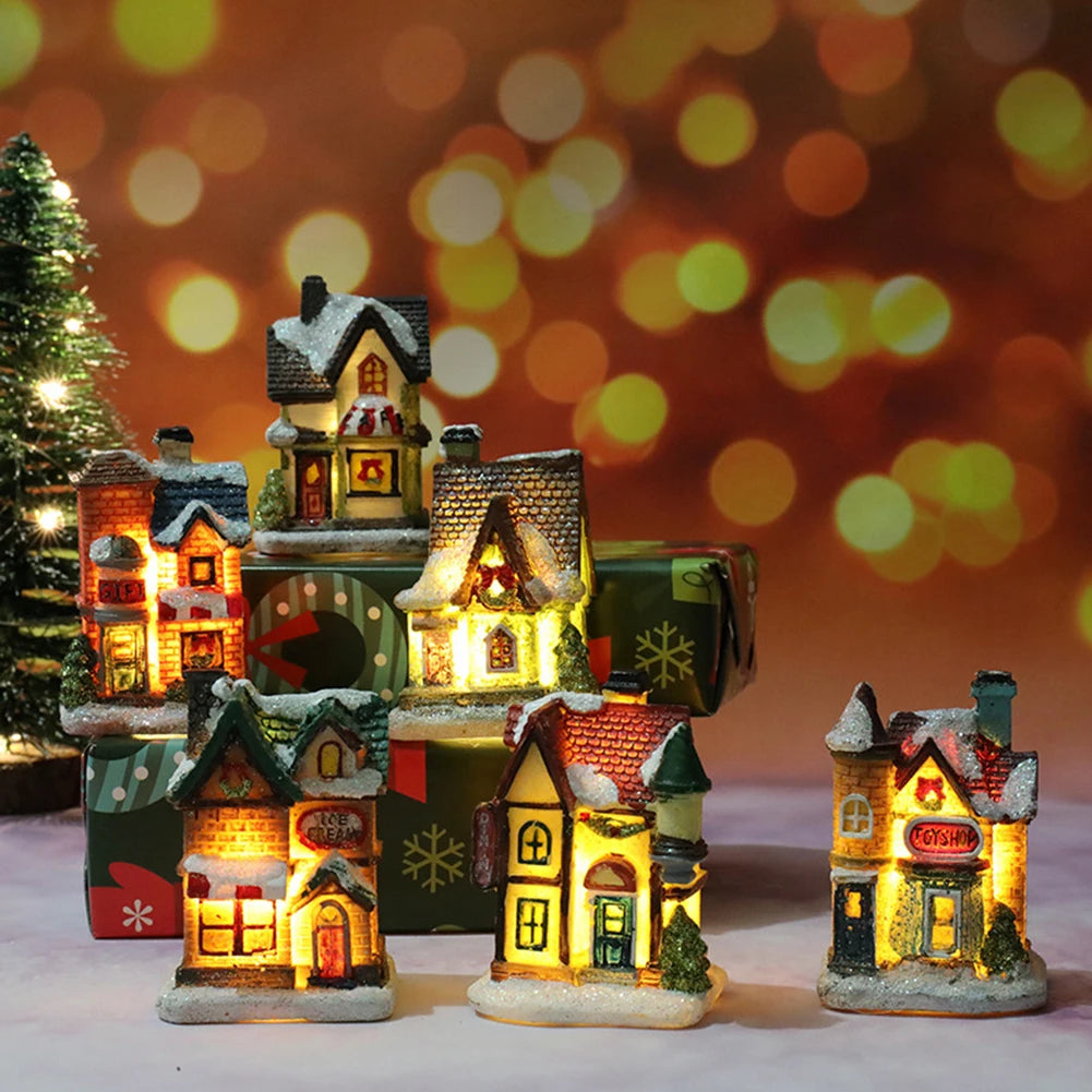 Christmas LED Light Wooden House Luminous Cabin Christmas Decorations for Home DIY Xmas Tree Ornaments New Year 2023 Kids Gifts