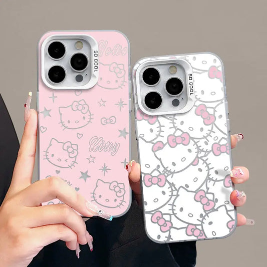 Sanrio Hello Kitty Full Screen KT Phone Case For iPhone 15 14 13 12 11 Pro Max 7 8 Plus XR XS MAX MINI Y2K Girl Anti Fall Cover