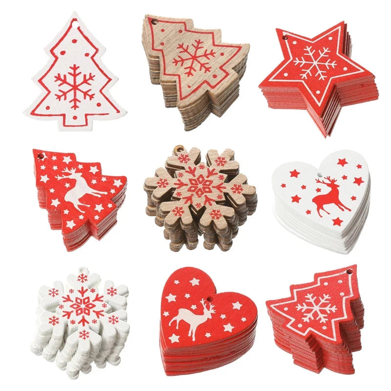 10Pcs/Lot DIY Xmas Tree Hanging Pendants Christmas Wooden Ornaments Handicrafts Home 2024 New Year Navidad Party Decorations