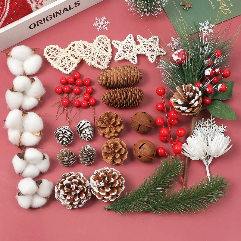 Christmas Decorations Accessories Pinecone Pine Needle Xmas Tree Ornaments for Home Decor New Year 2023 DIY Crafts Gift Supplies