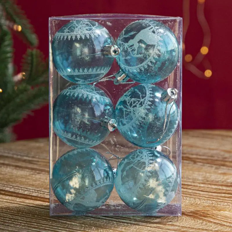 6pcs 6cm Transparent Snow Christmas Balls Pendants for Christmas Tree Decoration Clear Baubles Hanging Ornaments Xmas Navidad