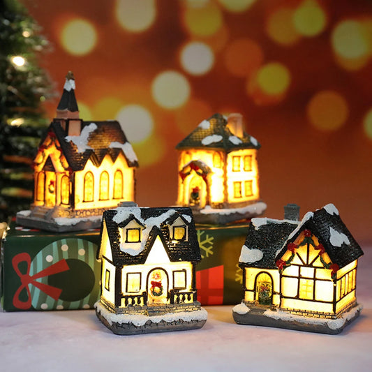 Christmas LED Light Wooden House Luminous Cabin Christmas Decorations for Home DIY Xmas Tree Ornaments New Year 2023 Kids Gifts