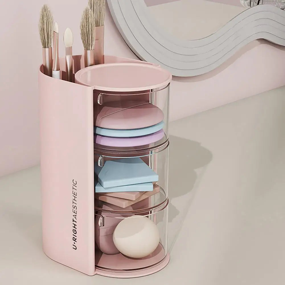 Makeup Sponge Storage Box Rotating Makeup Organizer Multi-layer Round Air Cushion Cosmetic Organizer with Transparent for Powder