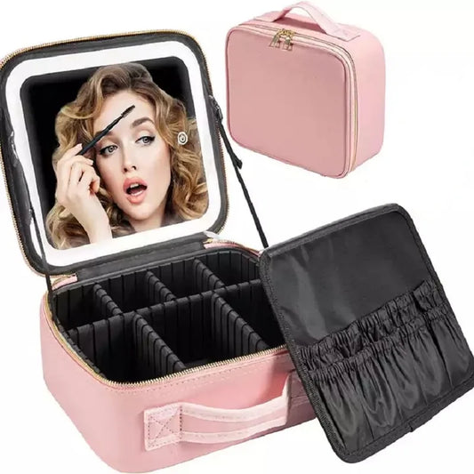 2024 LED Cosmetic Bag With Mirror Cosmetics Case Large Capacity Fashion Portable Storage Bag Travel Makeup Bags Dropshipping