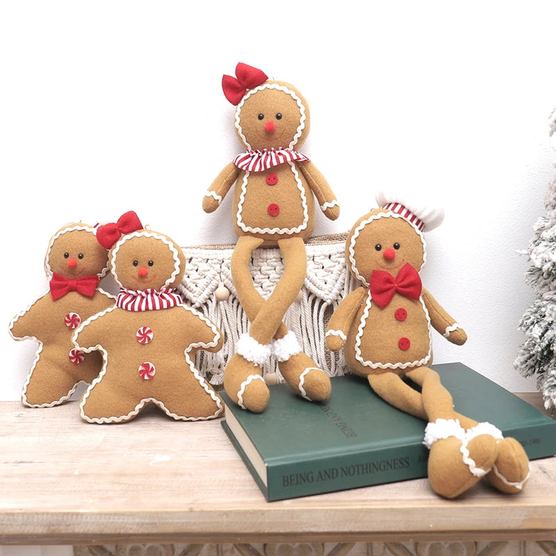 Christmas New Year Decoration For Home Plush Doll Gingerbread Man Xmas Tree Hanging Ornament Indoor Pendant Kid Gift Decor 2024