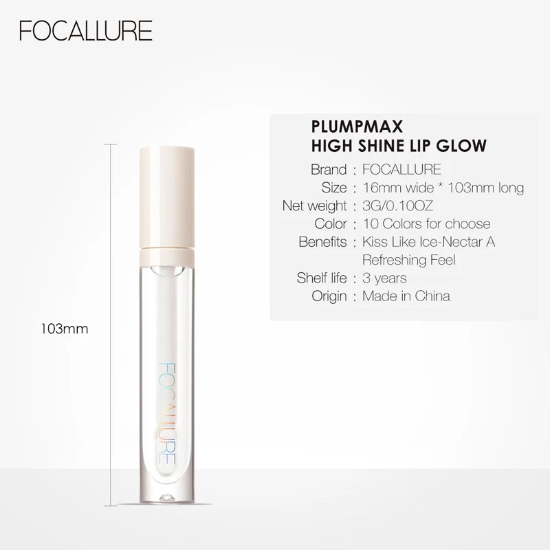 FOCALLURE Makeup Lip Gloss Moisturizing Long Lasting Juicy Jelly Lip Tint 16 Colors Shiny Transparent Lipgloss Women's Cosmetics