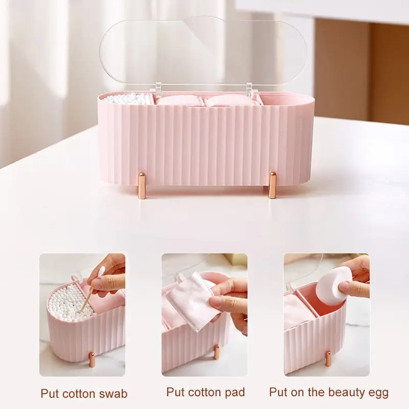 Cosmetic Storage Box With Lid Dustproof Desktop Makeup Remover Cotton Powder Puff Storage Organizer Bathroom Storage Box