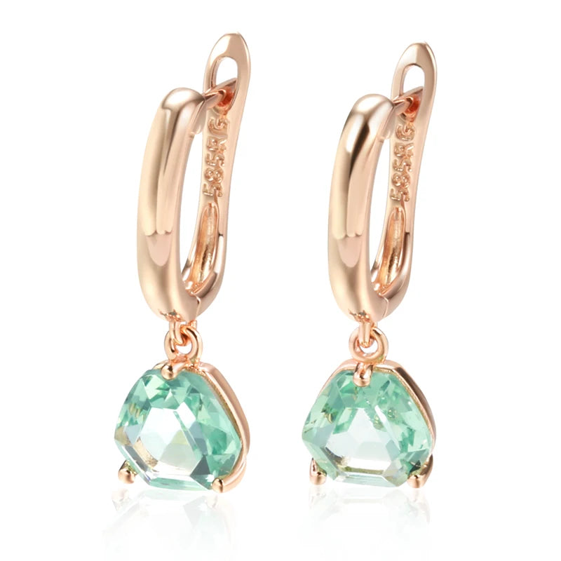 Wbmqda Light Green Stone Women's Drop Earrings 585 Rose Gold Color Simple Fashion Daily Jewelry