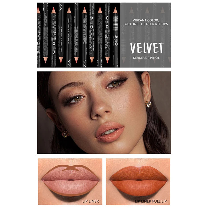 14 Color Nude Matte Lipstick Pencil Long-lasting Waterproof Lip Pencil High Pigmented Lip Liner Lip Makeup Tool