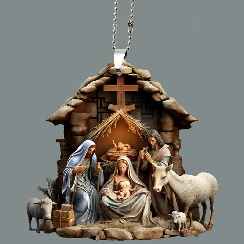 Flat Not 3D Nativity Scene Ornaments The Birth Of Jesus Nativity Scene Acrylic Decoration For Christmas Tree car Decoration