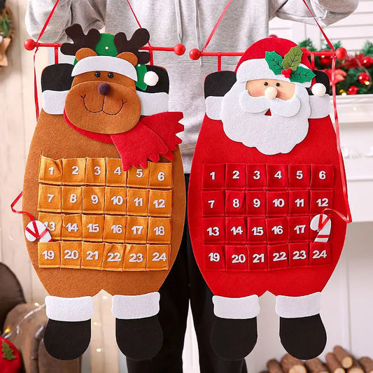 Santa Claus Snowman Elk Advent Calendar With Pockets 24 Days Hanging Christmas Countdown Felt Calendar For Indoor Home Decor