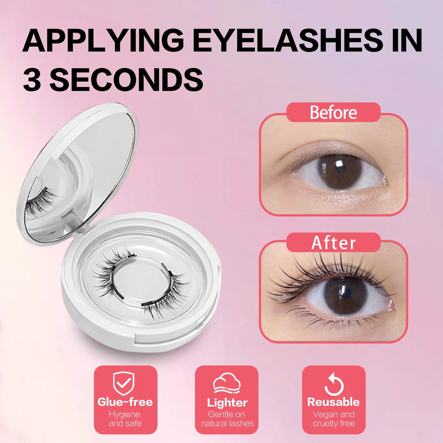 PRAECLARUS 2Pairs Reusable Magnetic Lashes No Glue Needed Professional Premium 3D Magnetic Eyelash 3-Step Press On False Eyelash