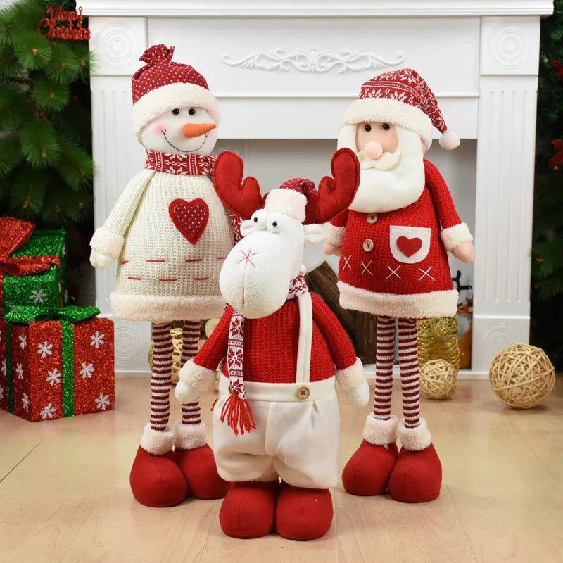 Big Size Christmas Dolls Retractable Santa Claus Snowman Elk Xmas Figurines Christmas Decoration Gift for Kid Xmas Tree Ornament