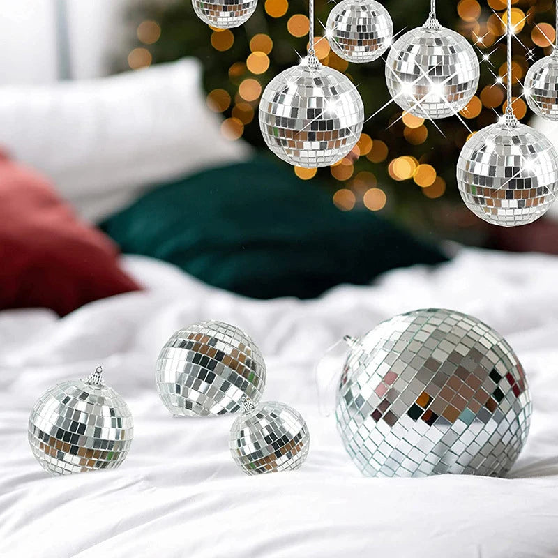 6pcs Mirror Balls Party Shining Ball Mirror Christmas Laser Reflective Glass Ball Disco Xmas Tree Ornaments Home Decoration