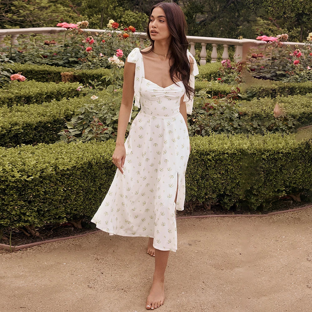 Summer Floral Long Dress Women 2024 Fashion Sleeveless Off Shoulder White Slim Slip Maxi Dresses Elegant Sundress Vestido Casual