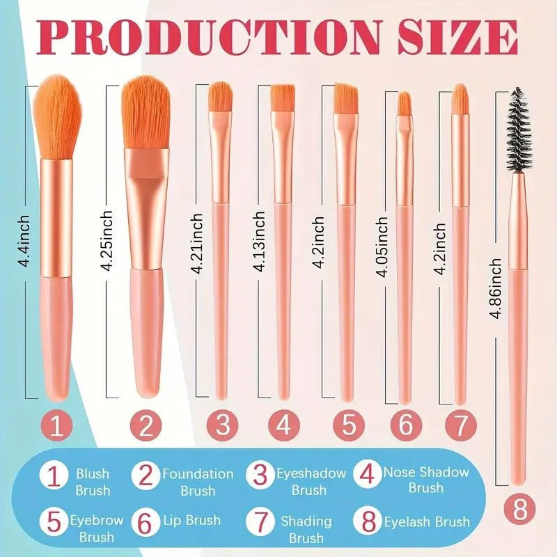 8Pcs Portable Makeup Brushes Eye Shadow Highlighter Foundation Brush Concealer Brush Blush Blush Loose Powder Brush Beauty Tools