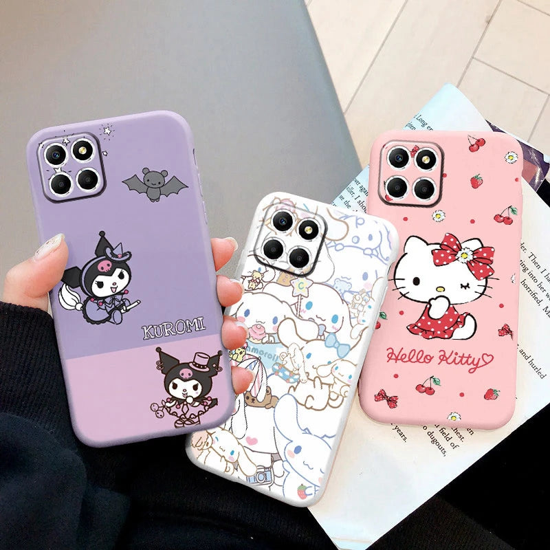 Phone Case for For Huawei Honor X6a X6A Girl Cute Anti-drop Cartoon Cinnamoroll Kuromi Hello Kitty Silicone Siling Printed Cover