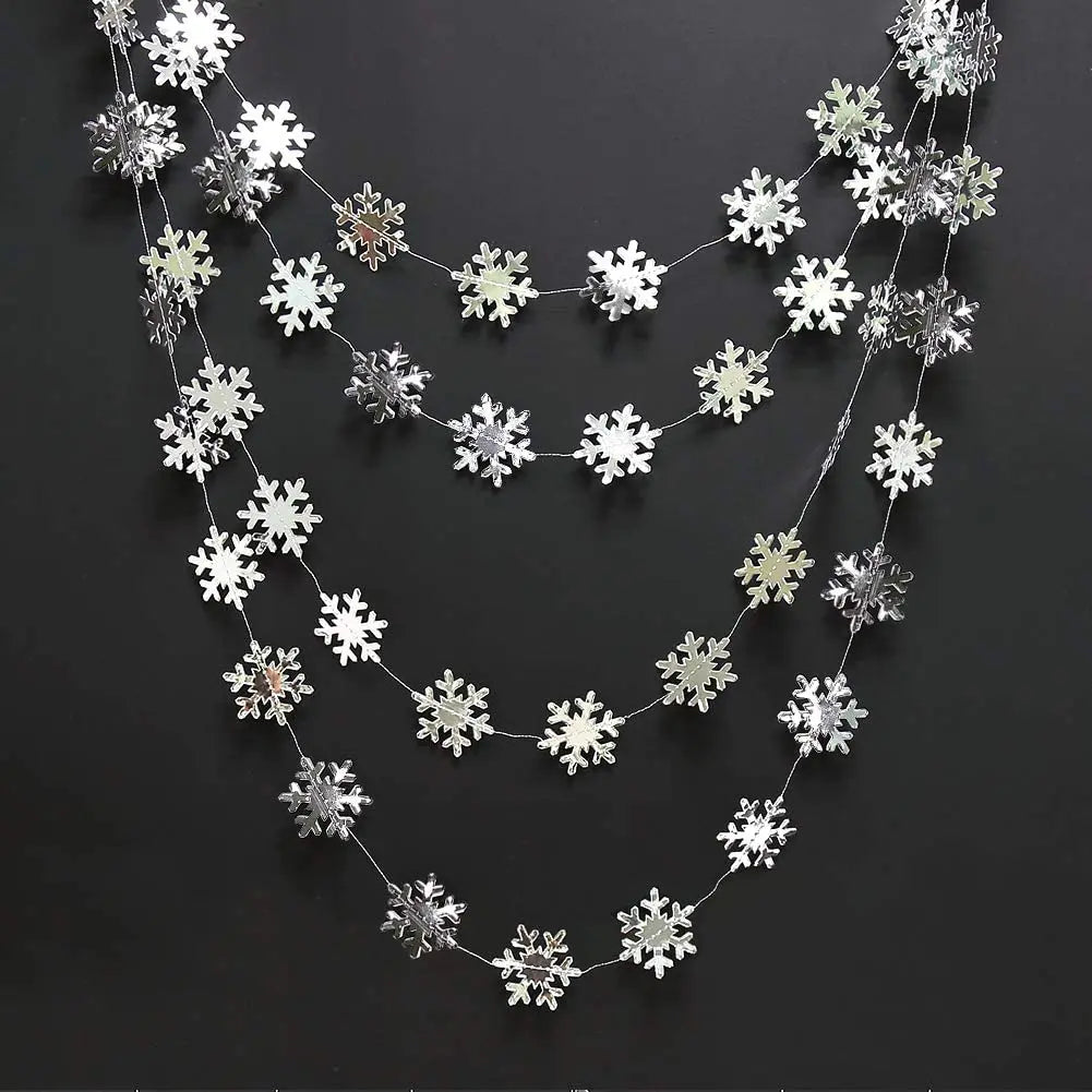 4M Silver Gold Snowflake Garlands for Christmas Tree Hanging Decor Winter Wonderland Party Fake Snow Decoration Paper Streamers