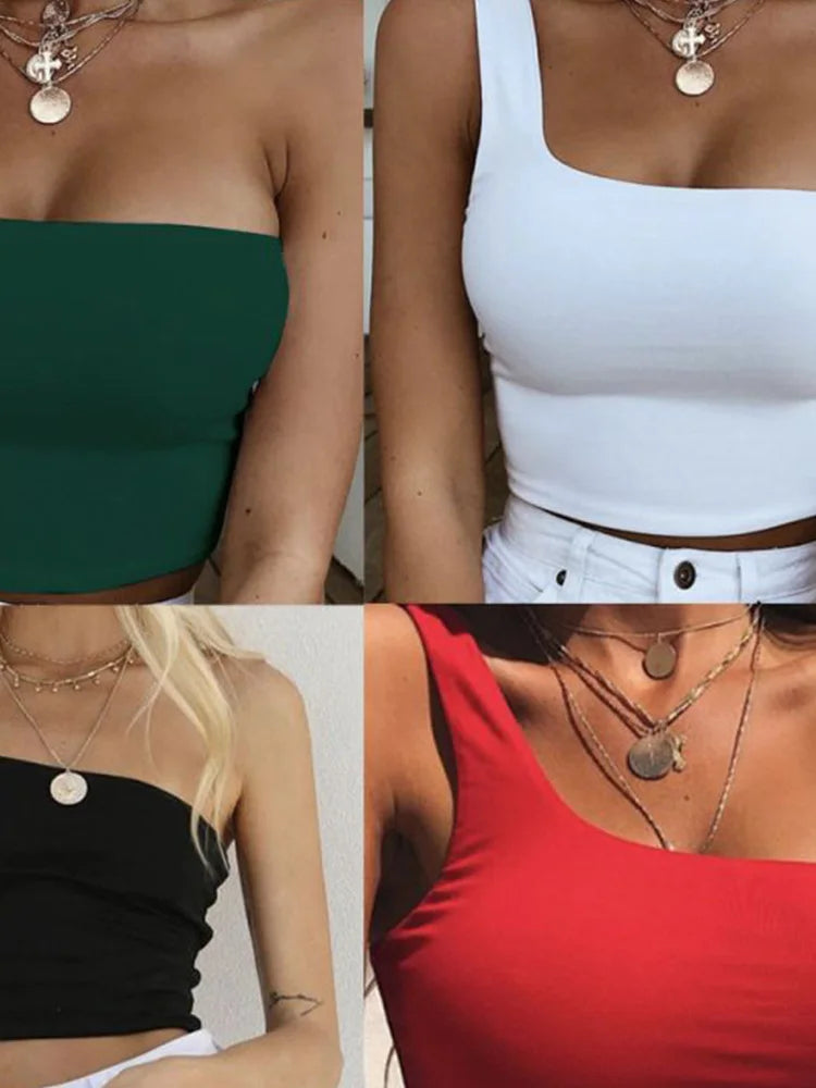 Women Lady Female One Shoulder Crop Tops Sleeveless T-Shirt Tank Tops Summer Beach Vest Bare Midriff Summer Fashion Clothes