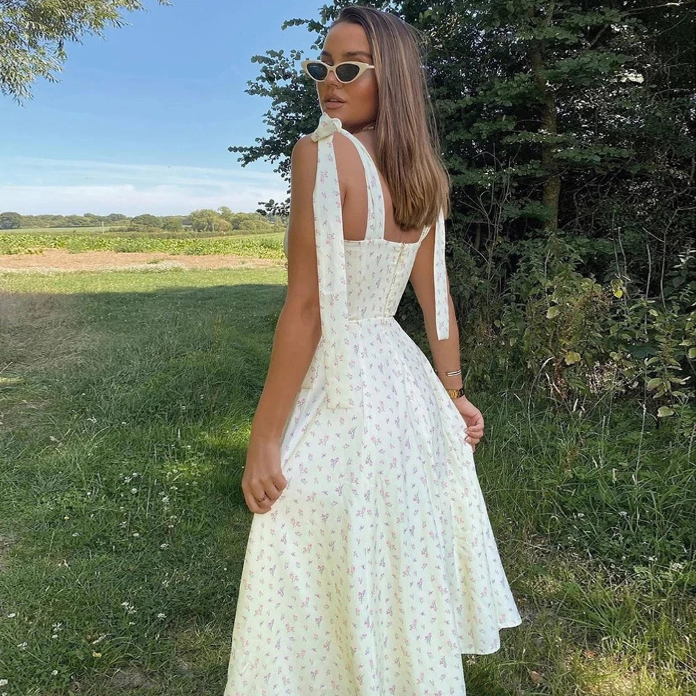 Summer Floral Long Dress Women 2024 Fashion Sleeveless Off Shoulder White Slim Slip Maxi Dresses Elegant Sundress Vestido Casual