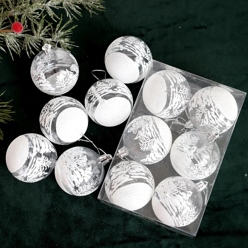 6pcs Transparent Plastic Christmas Ball Ornaments Painting White Snow Ball Xmas Tree Hanging Decor New Year Party Supplies