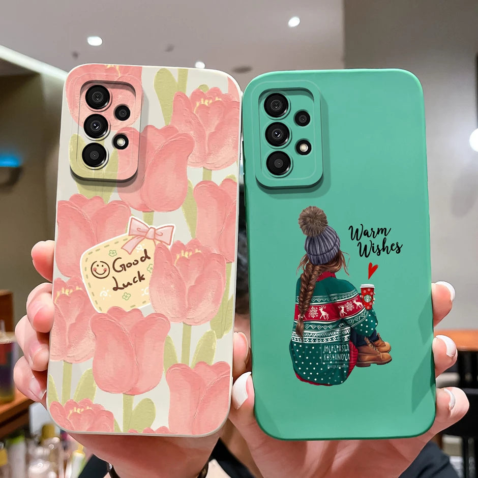 Phone Case For Samsung Galaxy A33 5G Matte Colorful Liquid Silicone Shell For SamsungA33 A 33 5G Sweet Girls Cartoon Back Cover