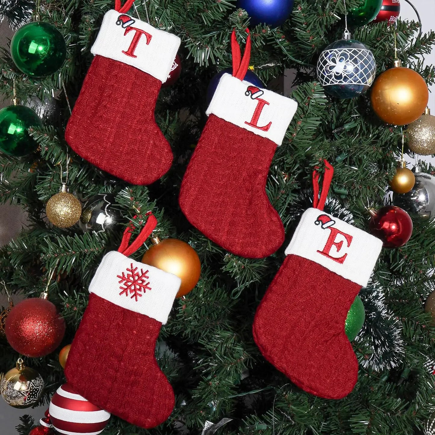 Christmas Alphabet Knitting Socks Cute Red Knitted Christmas Decoration Socks Home Christmas Tree Ornaments Xmas Santa Gift