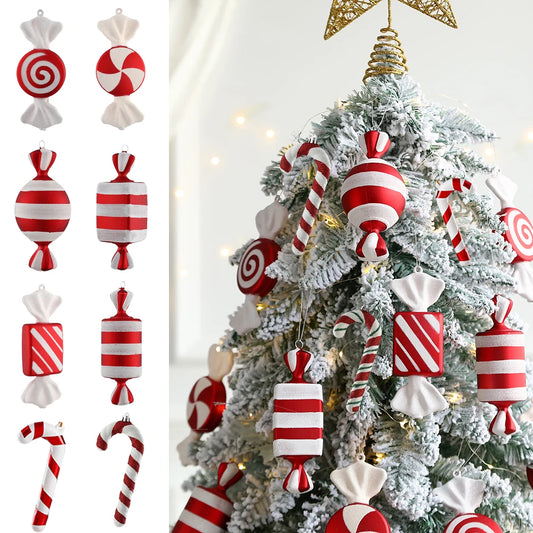 1Pcs 16CM Christmas Candy Pendant Red White PVC Painted Lollipop Cane Christmas Tree Decoration Christmas Home Decor Kids Gifts