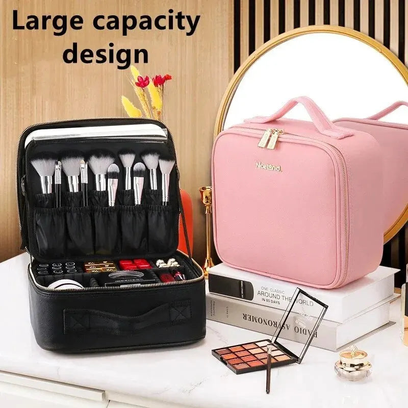 New LED Lighted PU Leather Cosmetic Case with Mirror Waterproof Portable Travel Makeup Storage Bag