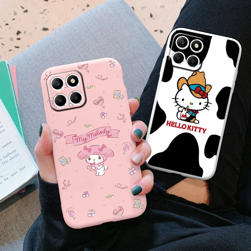 Phone Case for For Huawei Honor X6a X6A Girl Cute Anti-drop Cartoon Cinnamoroll Kuromi Hello Kitty Silicone Siling Printed Cover