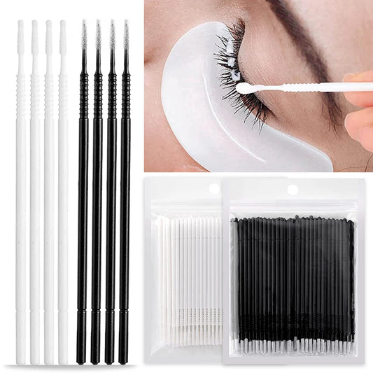 100Pcs Long Head Micro Brushes Disposable Microbrush Applicators Makeup Cleaner Eyelash Extensions Glue Cleaning Bendable Tools