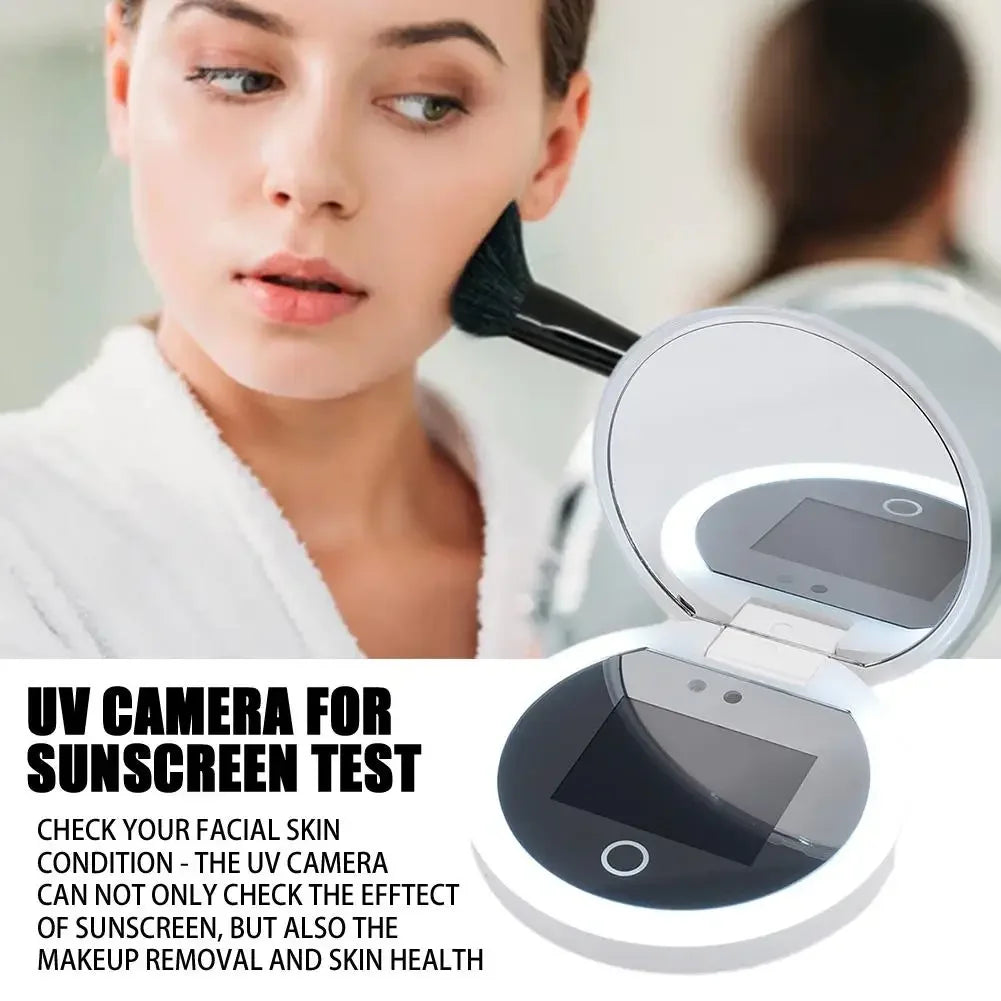 Smart UV Sunscreen Test Camera Makeup Mirror With LED Portable Rechargeable Mirror Beauty Sunscreen Detection Makeup Removal