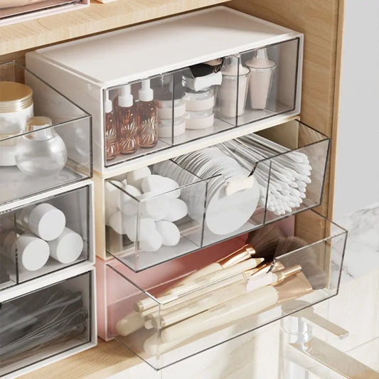 Plastic Mirror Cabinet Storage Box Dustproof Large Capacity Makeup Storage Box Stackable Drawer Type