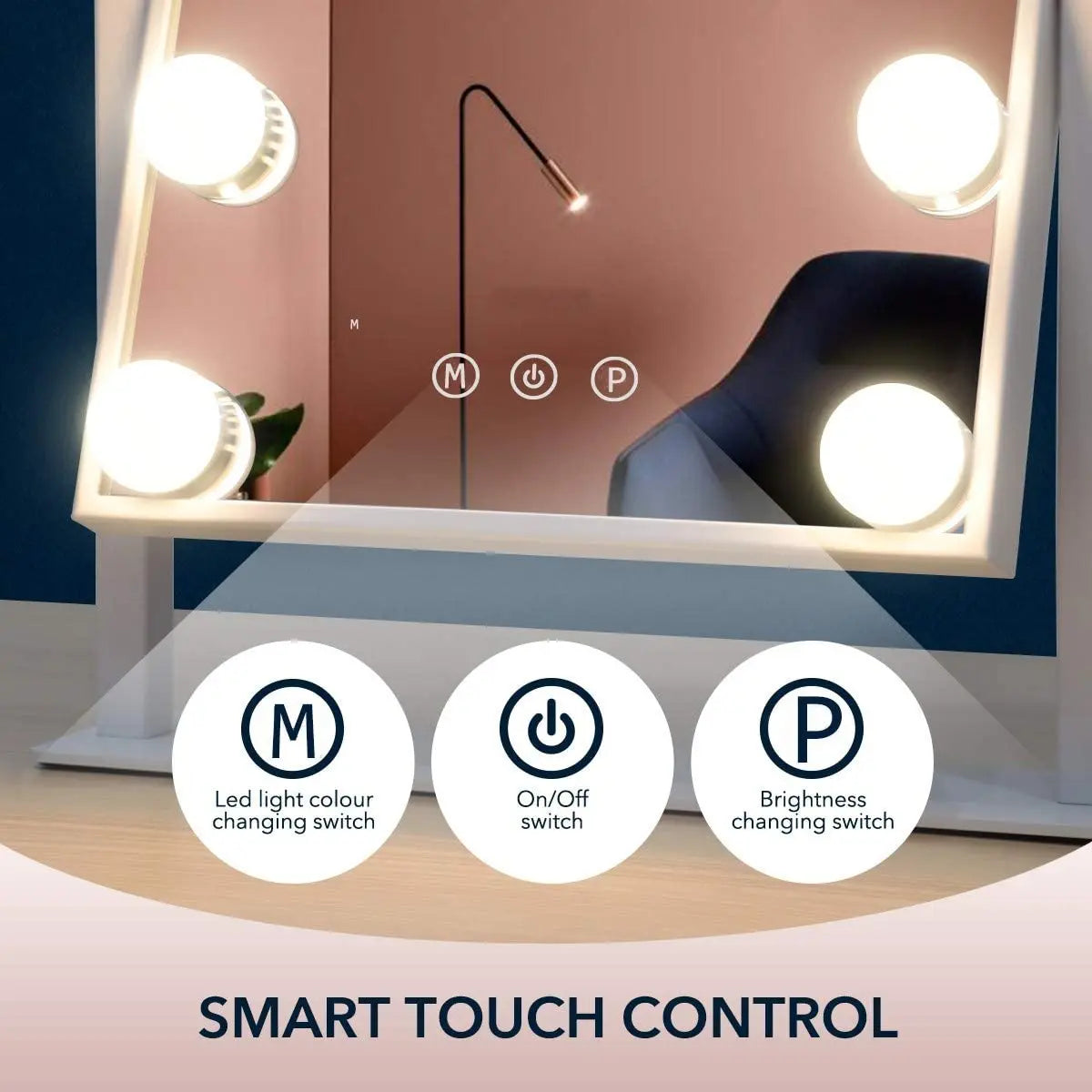 FENCHILIN Hollywood Mirror with Light Lighted Makeup Mirror Vanity Makeup Mirror Smart Touch Control 3Colors Dimable Light